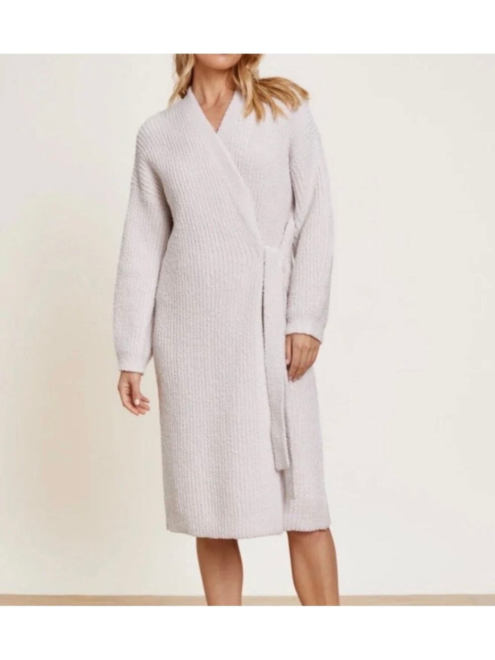 Barefoot Dreams CozyChic Knit Side Tie Ribbed Robe Almond Off White Size XL